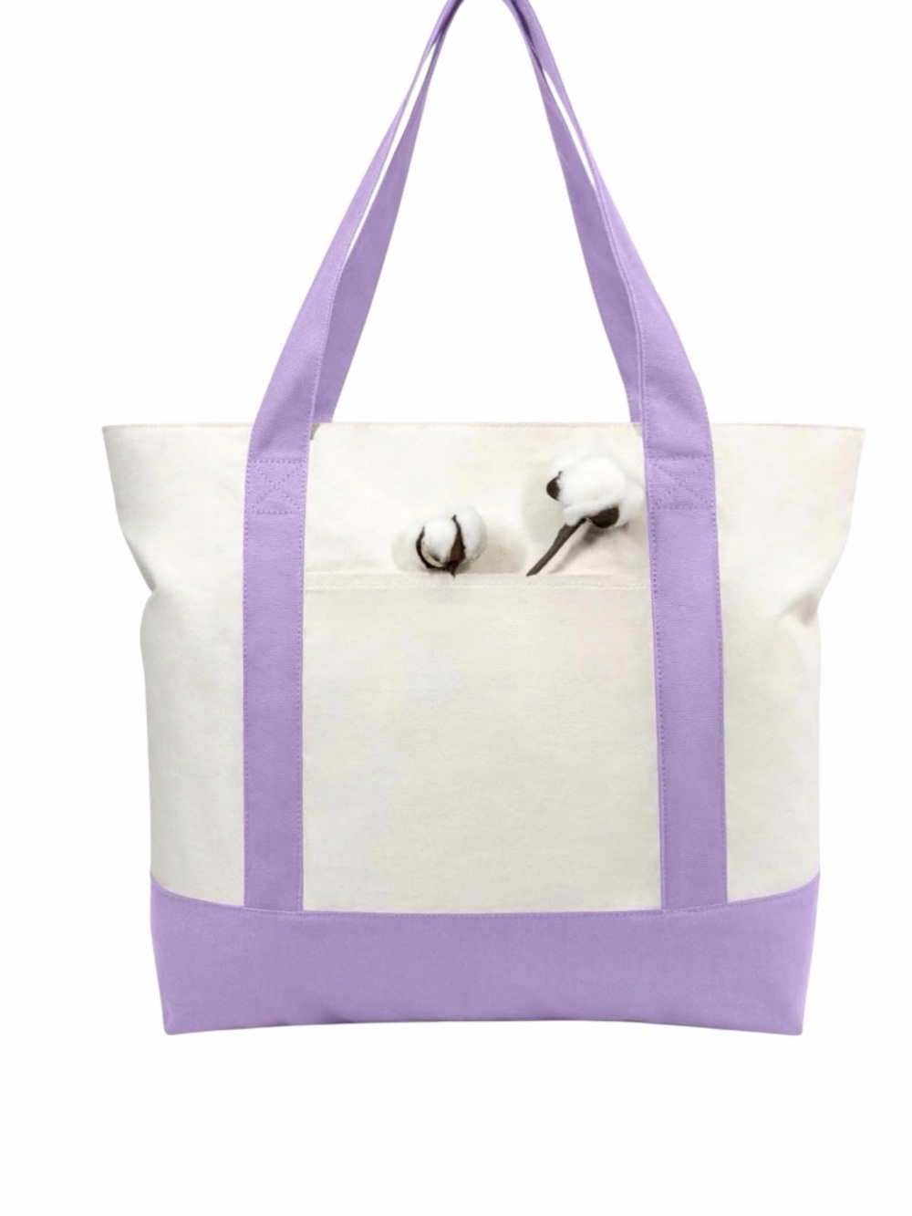 Cotton Canvas Large Tote Bag with Lavender Accents - NWT
